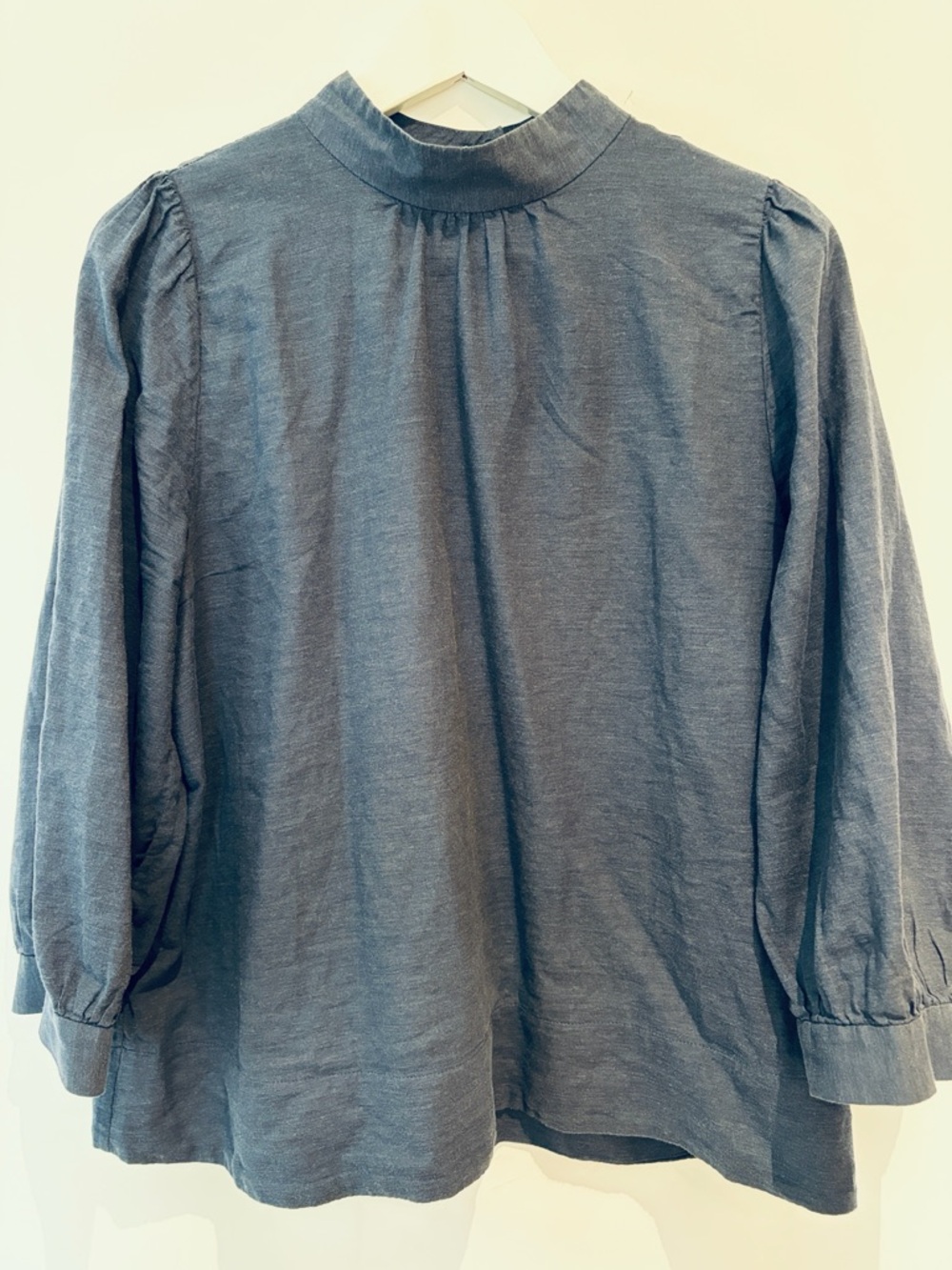 Everlane Women's Heathered Navy Blue Blue Mock Neck Blouse